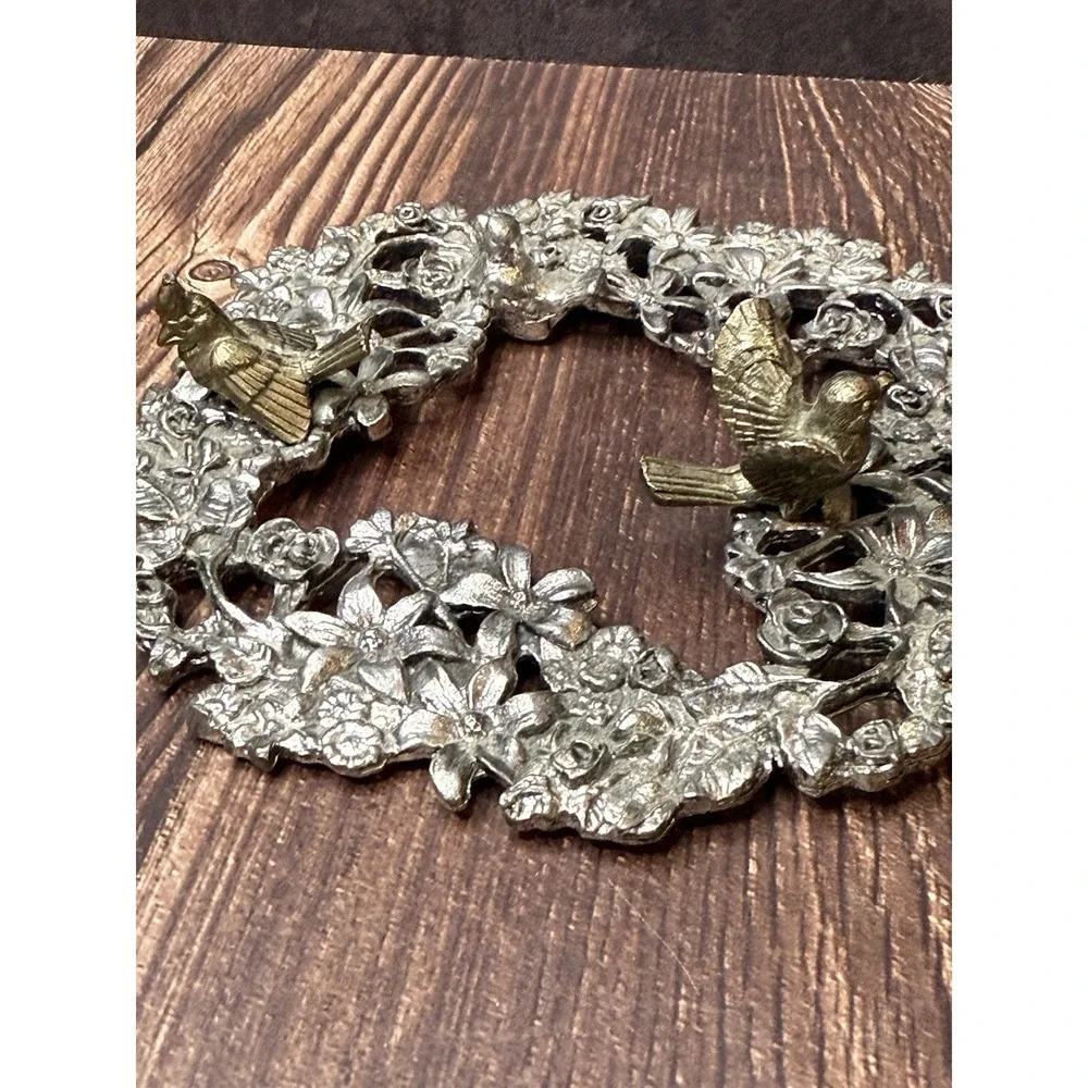 Vintage Nesting Birds Flowers Cut-out Metal Lid For A Glass Pourri Bowl